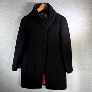 Kate Spade New York Ribbon Coat Women's 0 Black Wool Button Front Bow Detail